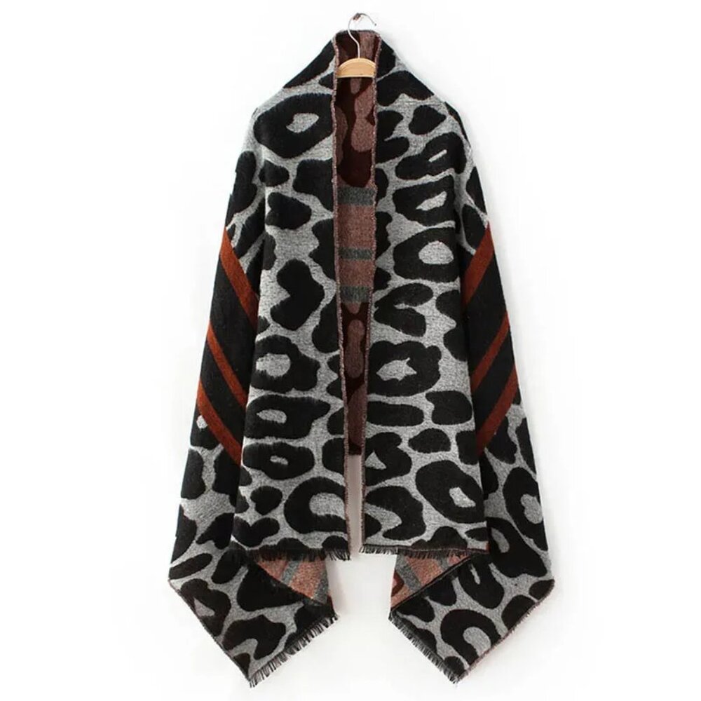 Zara Black Gray and Brown Animal Print Wrap Scarf